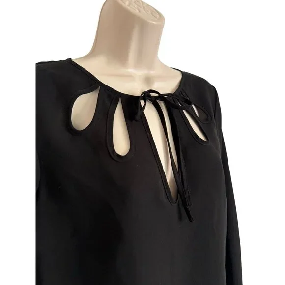 Zara Basic Black Medium Cut Out Blouse with Tie Neck Long Sleeve NWOT - Picture 3 of 10